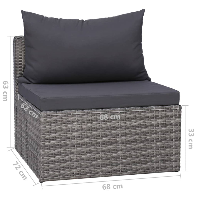 7 Piece Garden Sofa Set with Cushions & Pillows Poly Rattan Grey