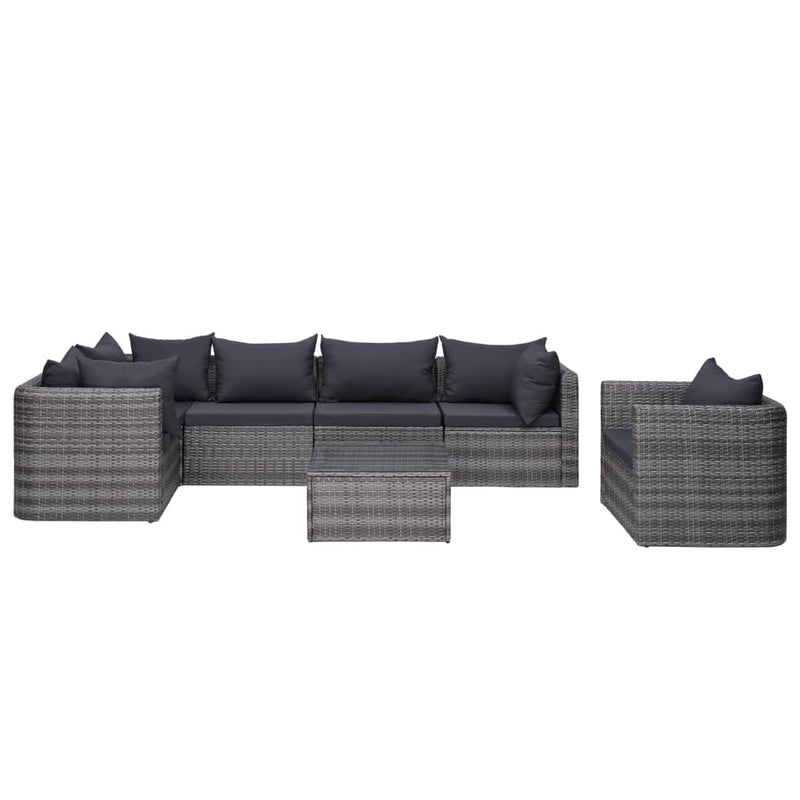 7 Piece Garden Sofa Set with Cushions & Pillows Poly Rattan Grey