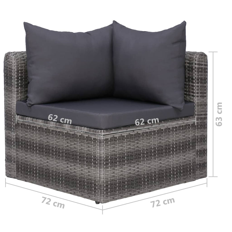 7 Piece Garden Sofa Set with Cushions & Pillows Poly Rattan Grey