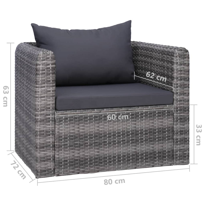 6 Piece Garden Sofa Set with Cushions & Pillows Poly Rattan Grey