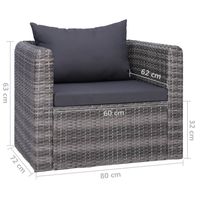 Garden Chair with Cushion and Pillow Poly Rattan Grey