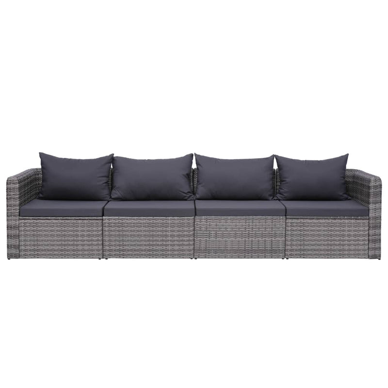 4 Piece Garden Sofa Set with Cushions Grey Poly Rattan