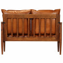 2-Seater Sofa Real Leather with Acacia Wood Brown