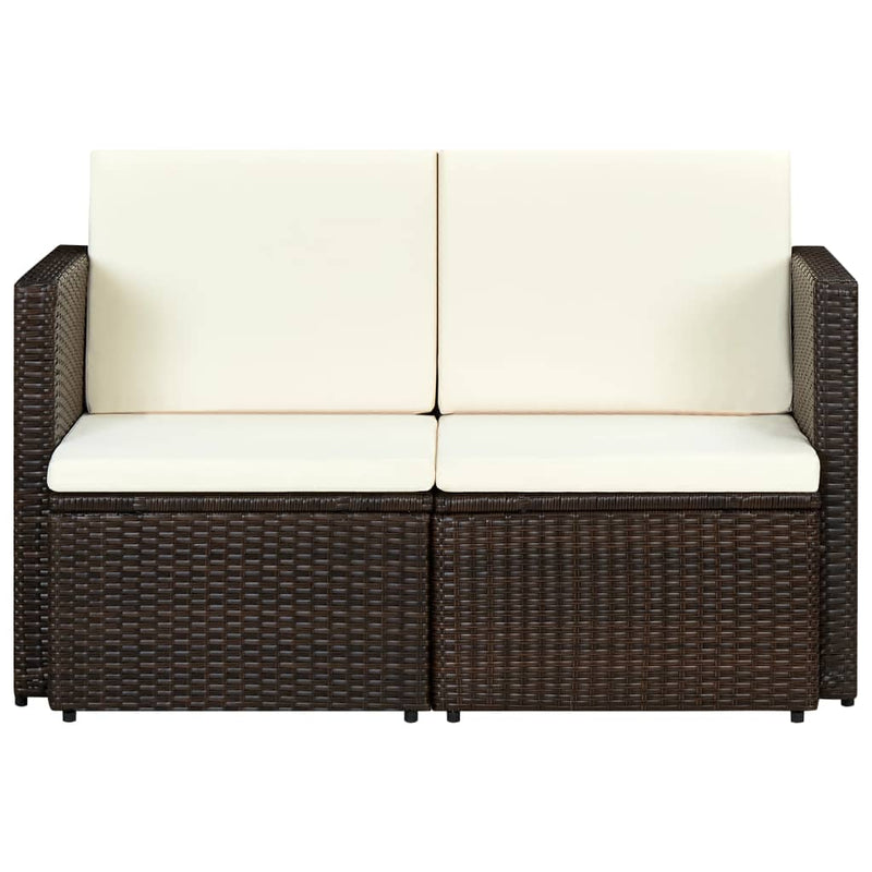 2 Seater Garden Sofa with Cushions Brown Poly Rattan