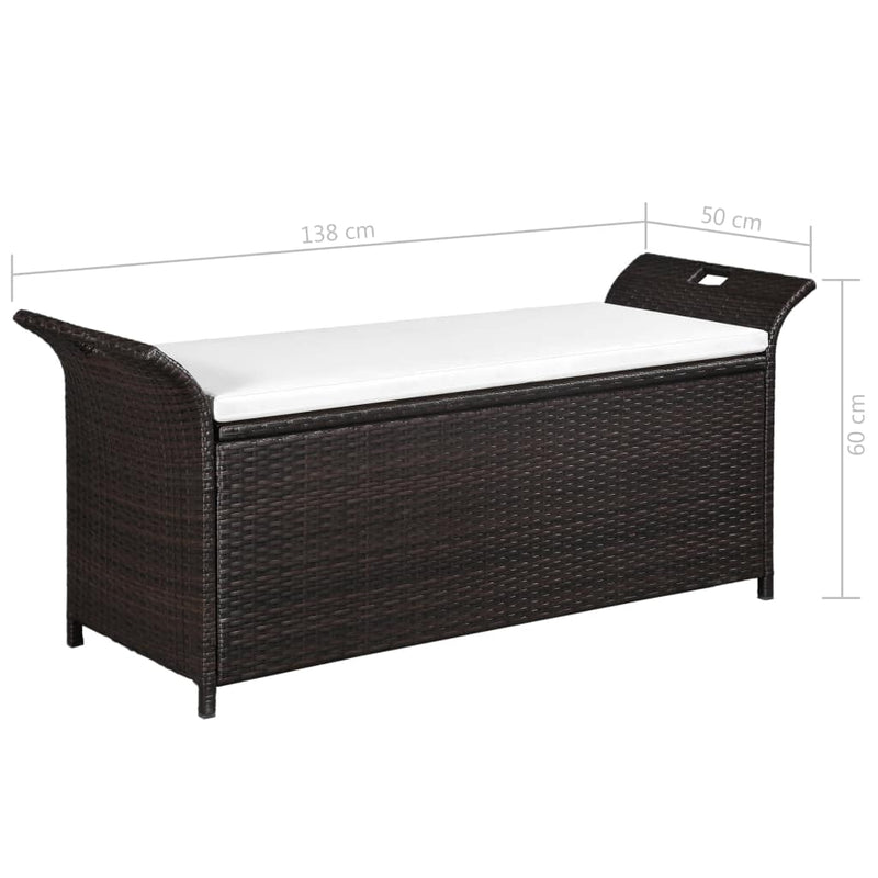 Storage Bench with Cushion 138 cm Poly Rattan Brown