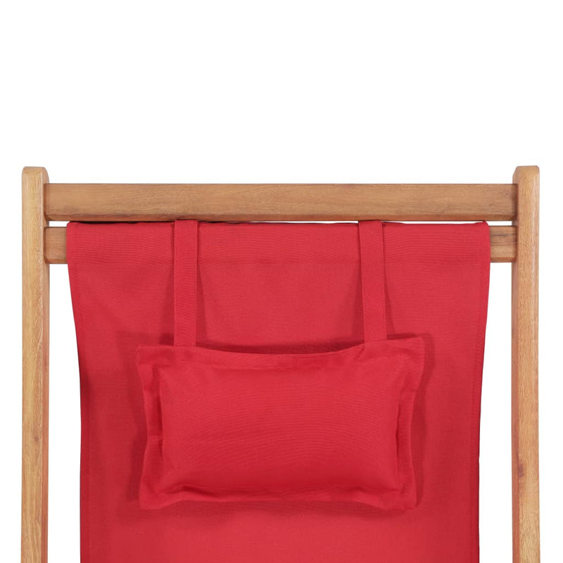 Folding Beach Chair Fabric and Wooden Frame Red