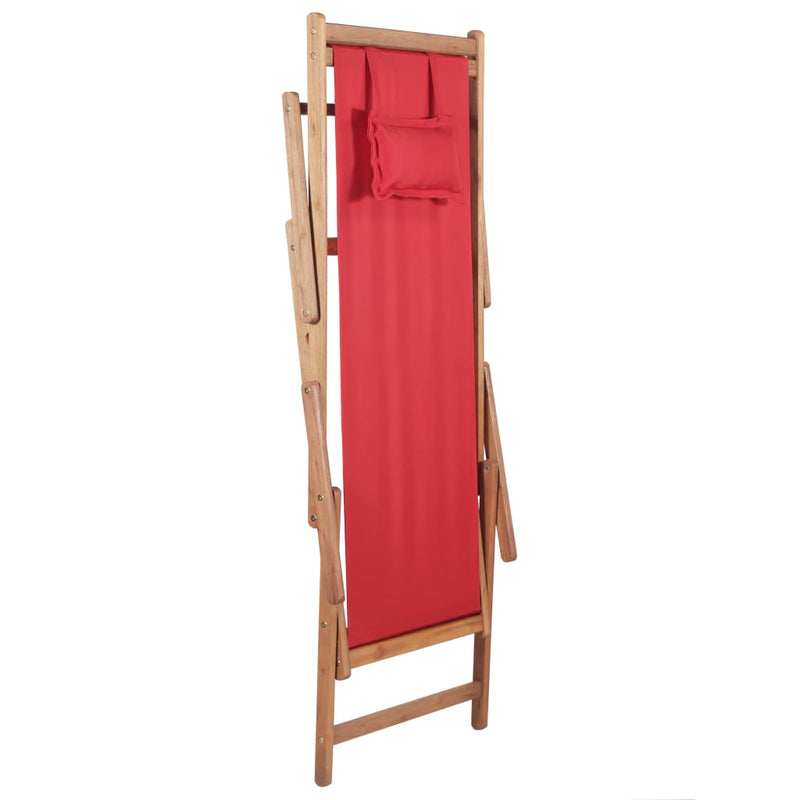 Folding Beach Chair Fabric and Wooden Frame Red