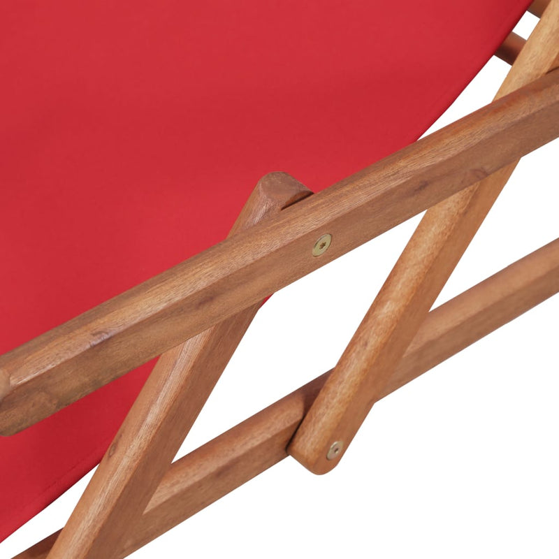 Folding Beach Chair Fabric and Wooden Frame Red