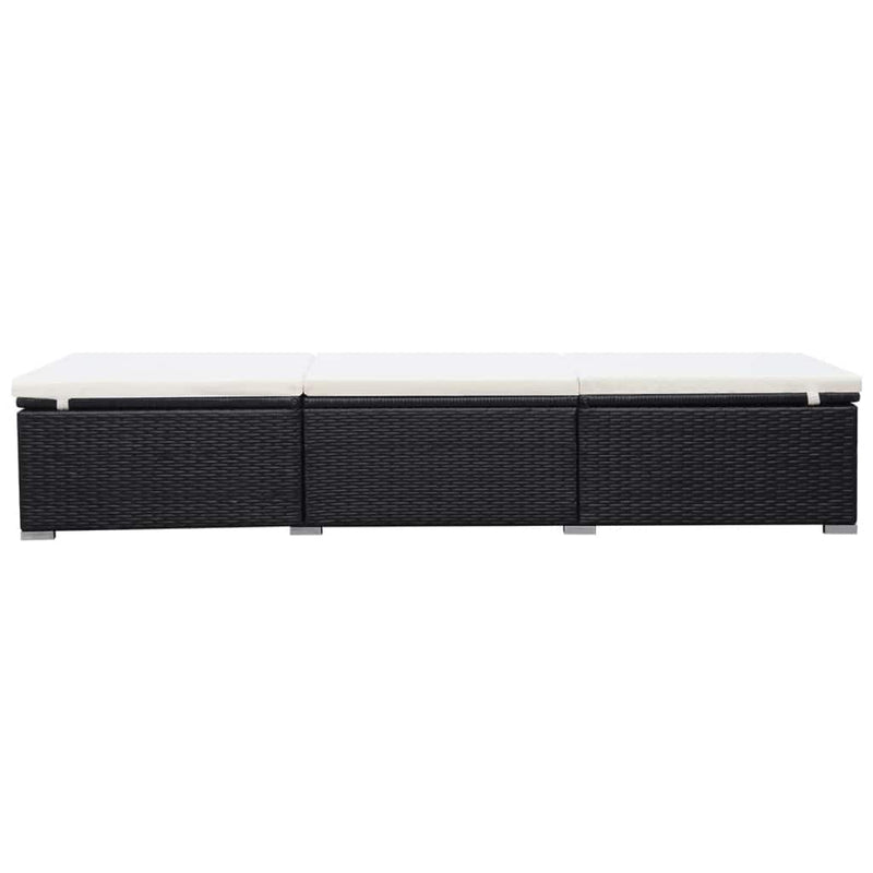 Sun Lounger with Cushion Poly Rattan Black