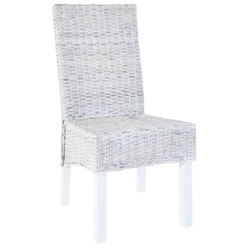 Dining Chairs 2 pcs Grey Kubu Rattan and Mango Wood