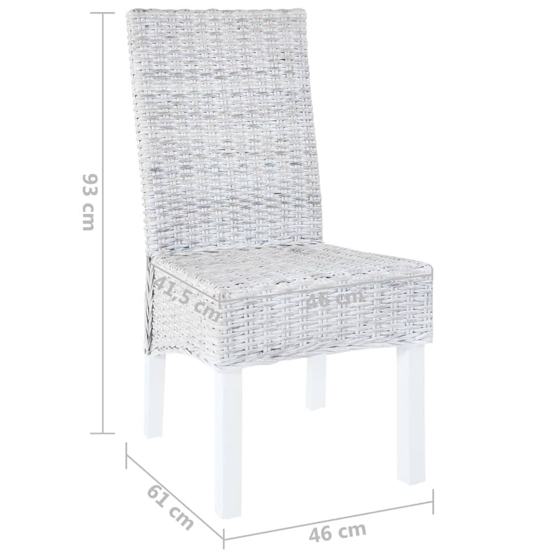 Dining Chairs 2 pcs Grey Kubu Rattan and Mango Wood