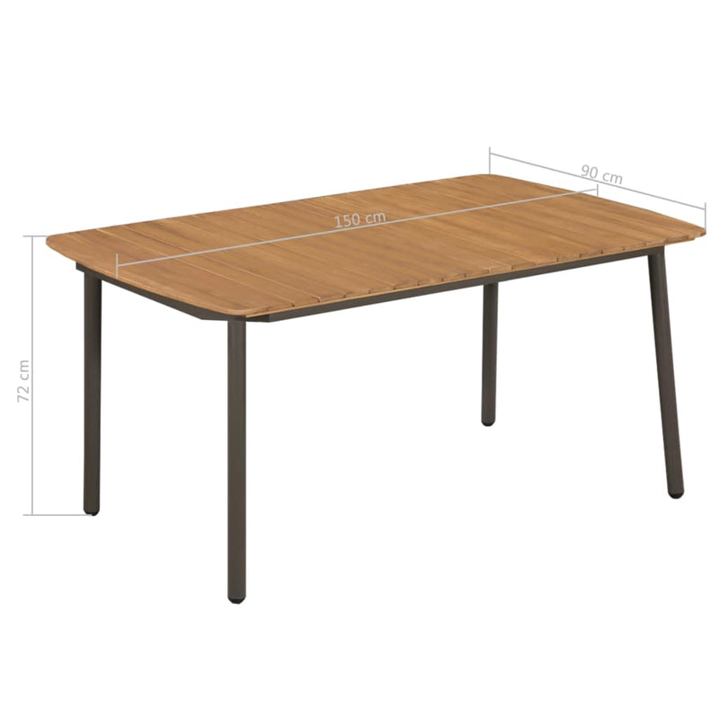 Garden Table 150x90x72cm Solid Acacia Wood and Steel