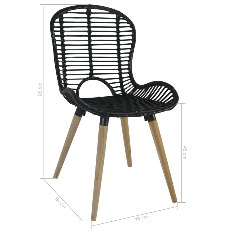 Dining Chairs 2 pcs Black Natural Rattan