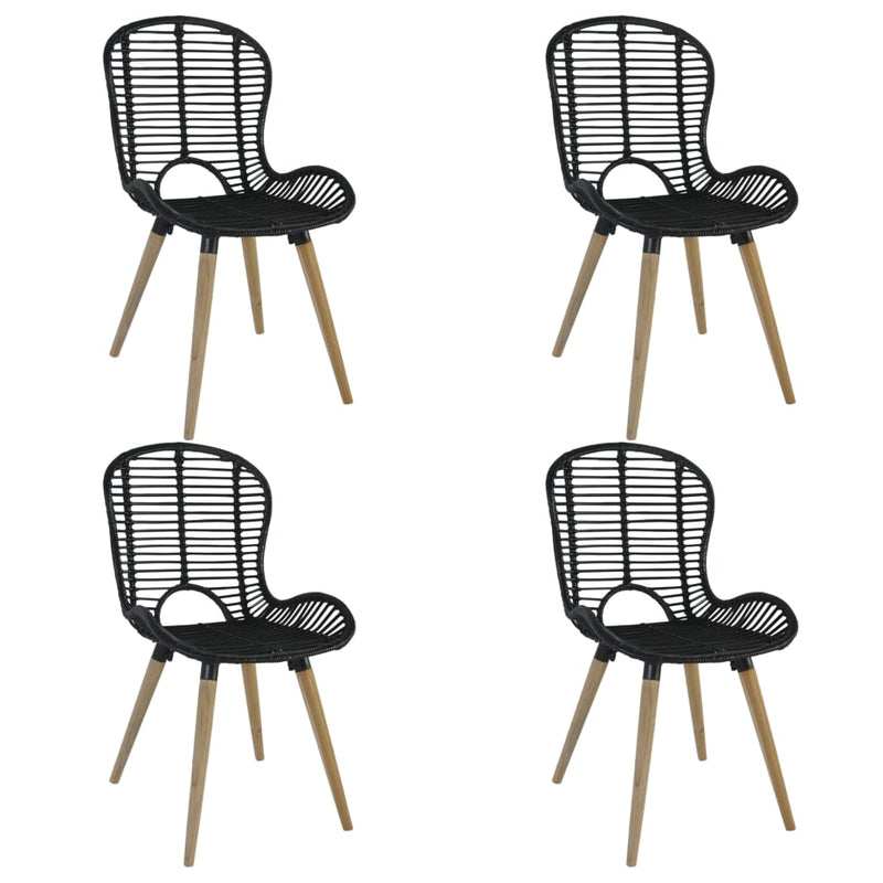 Dining Chairs 4 pcs Black Natural Rattan