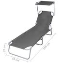 Folding Sun Lounger with Canopy Steel Grey