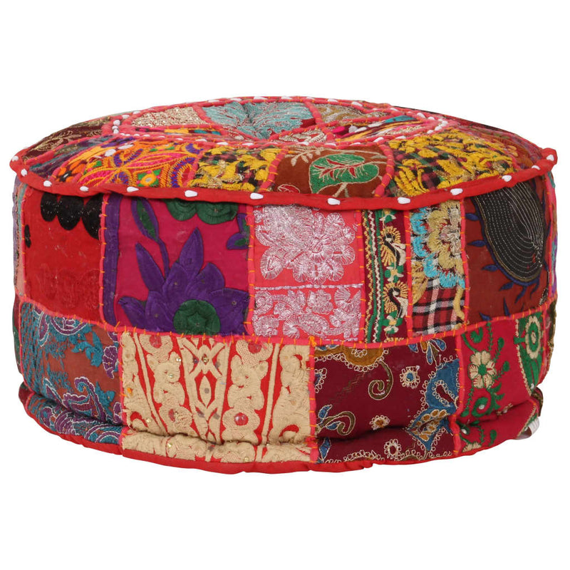 Patchwork Pouffe Round Cotton Handmade 40x20 cm Red