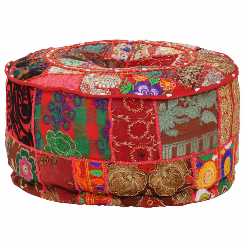 Patchwork Pouffe Round Cotton Handmade 40x20 cm Red