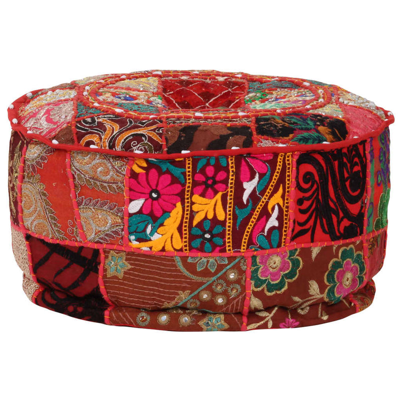 Patchwork Pouffe Round Cotton Handmade 40x20 cm Red