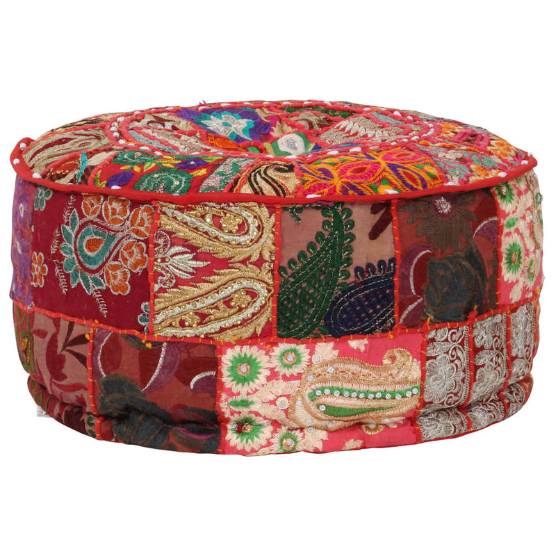 Patchwork Pouffe Round Cotton Handmade 40x20 cm Red