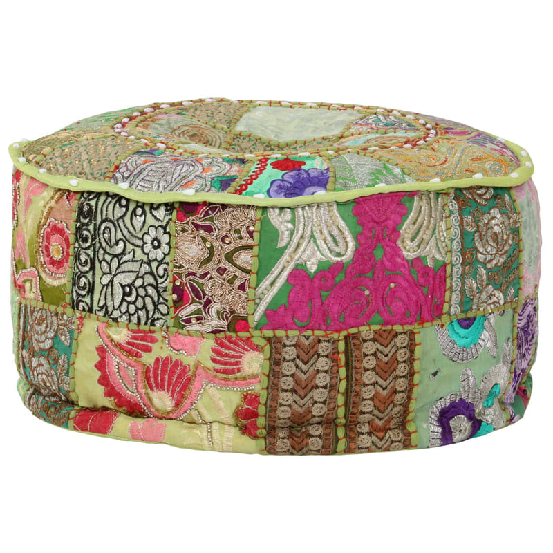Patchwork Pouffe Round Cotton Handmade 40x20 cm Green