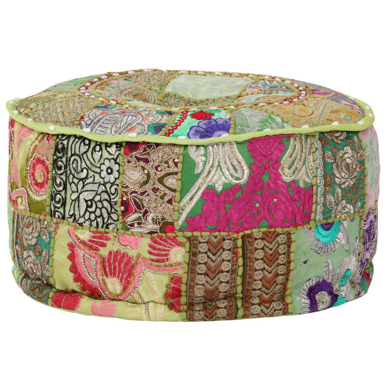 Patchwork Pouffe Round Cotton Handmade 40x20 cm Green