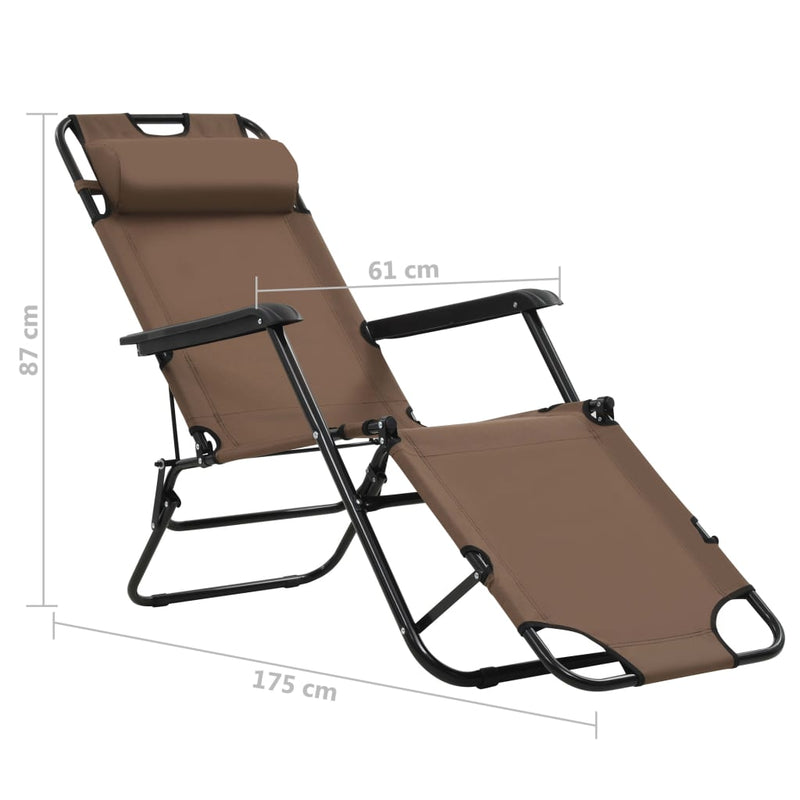 Folding Sun Loungers 2 pcs with Footrests Steel Brown