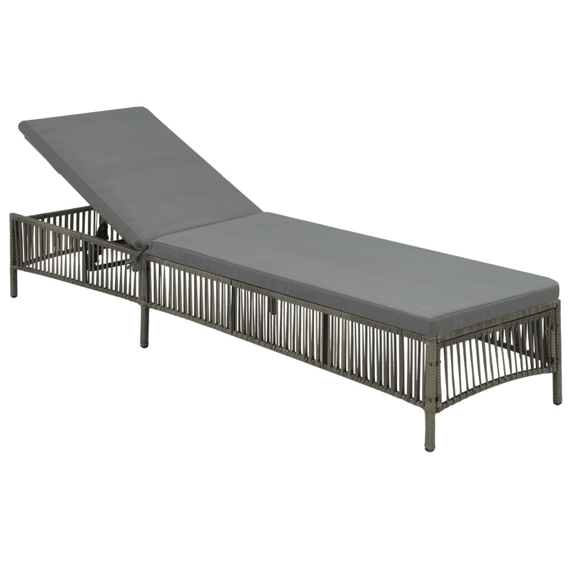 Sun Lounger with Cushion Poly Rattan Grey