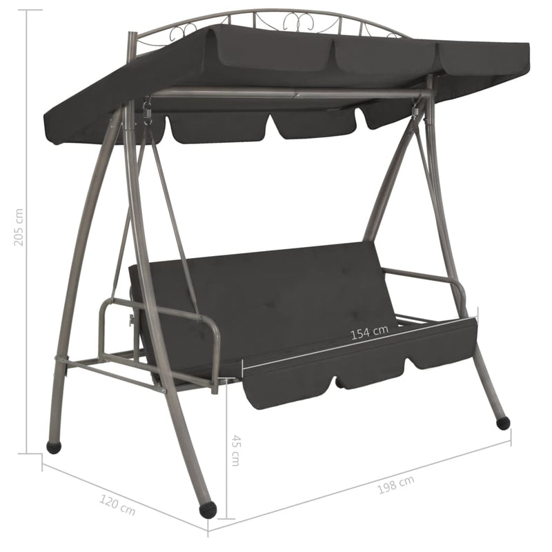 Outdoor Convertible Swing Bench with Canopy Anthracite 198x120x205 cm Steel.