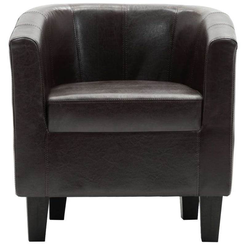Tub Chair with Footstool Dark Brown Faux Leather