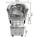 Tub Chair with Footstool Silver Faux Leather