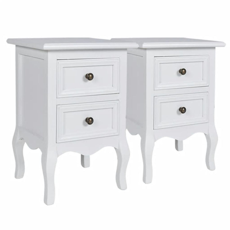 Nightstands 2 pcs with 2 Drawers MDF White