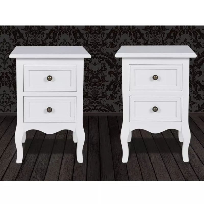 Nightstands 2 pcs with 2 Drawers MDF White