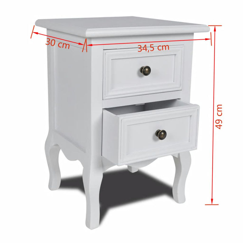 Nightstands 2 pcs with 2 Drawers MDF White