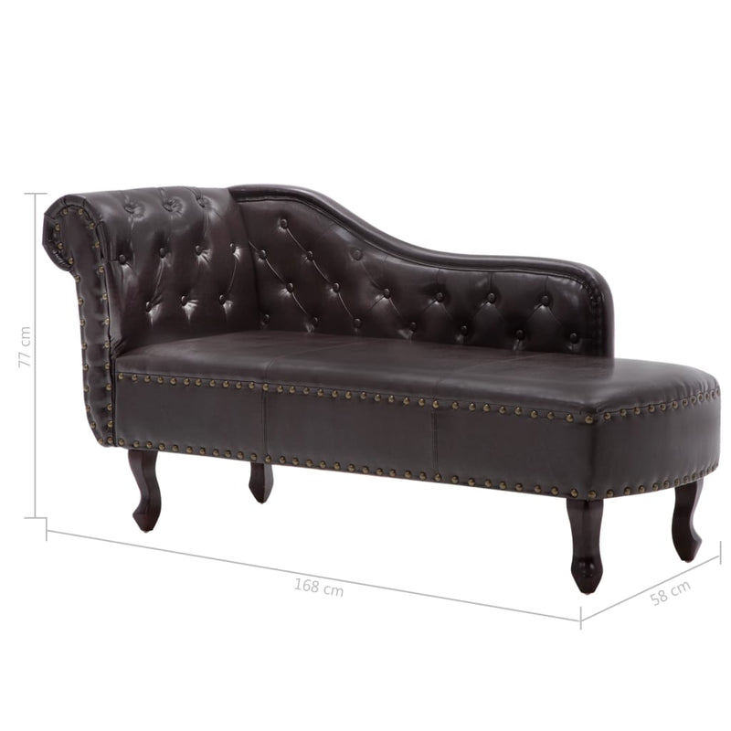 Chaise Longue Dark Brown Faux Leather