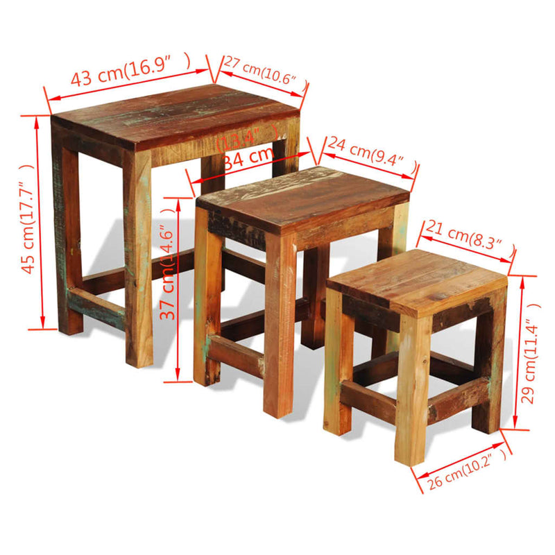 Nesting Table Set 3 Pieces Vintage Reclaimed Wood.