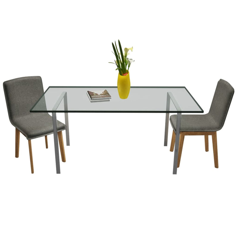 Dining Chairs 2 pcs Light Grey Fabric and Solid Oak Wood.