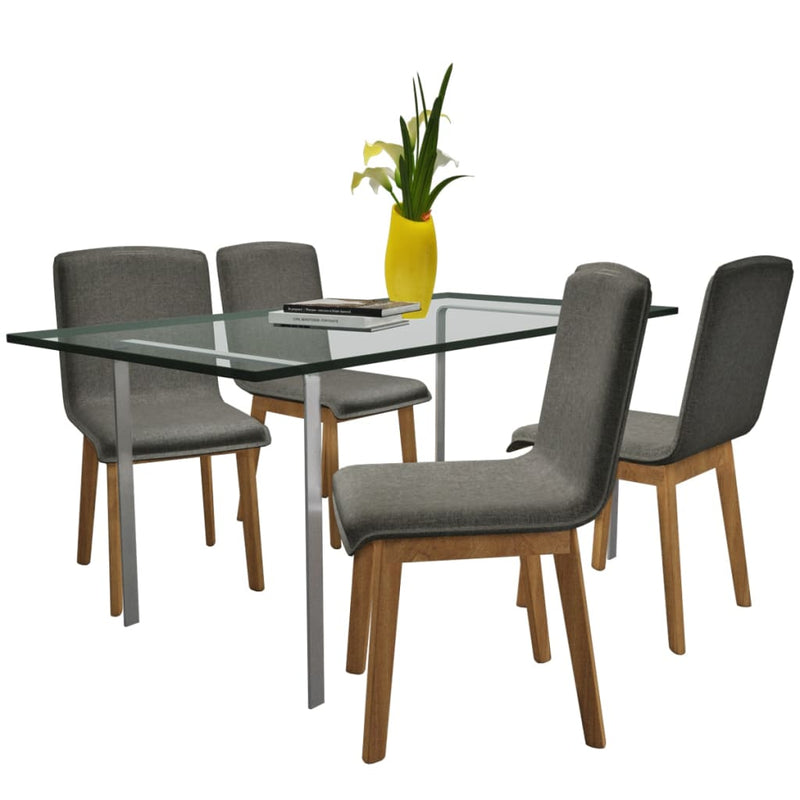 Dining Chairs 4 pcs Light Grey Fabric and Solid Oak Wood.