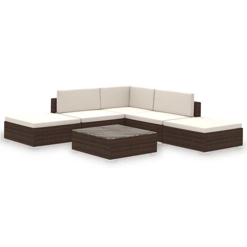 6 Piece Garden Lounge Set with Cushions Poly Rattan Brown