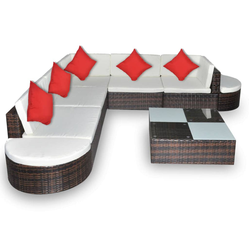 8 Piece Garden Lounge Set with Cushions Poly Rattan Brown