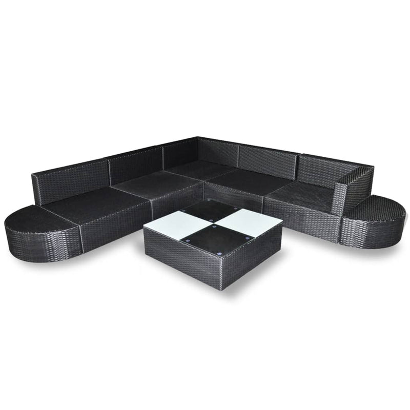 8 Piece Garden Lounge Set with Cushions Poly Rattan Black