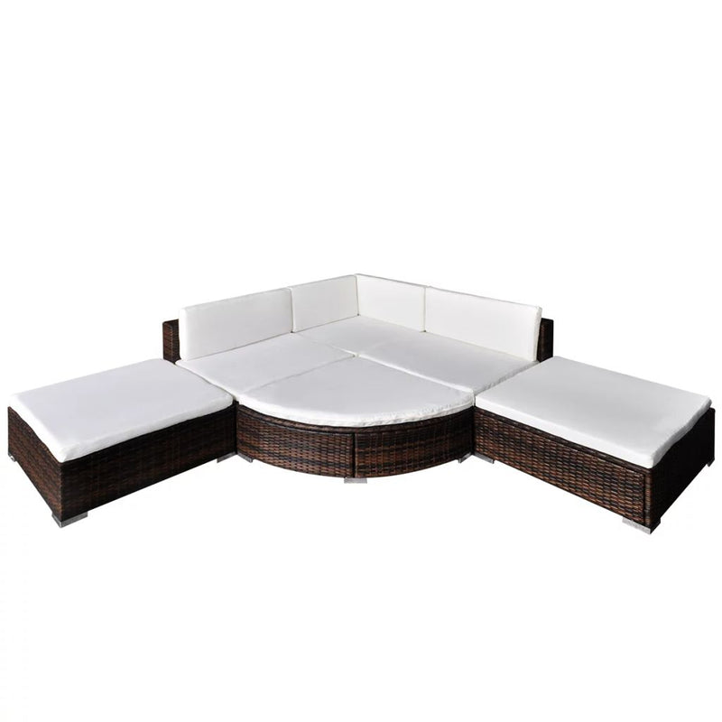 6 Piece Garden Lounge Set with Cushions Poly Rattan Brown