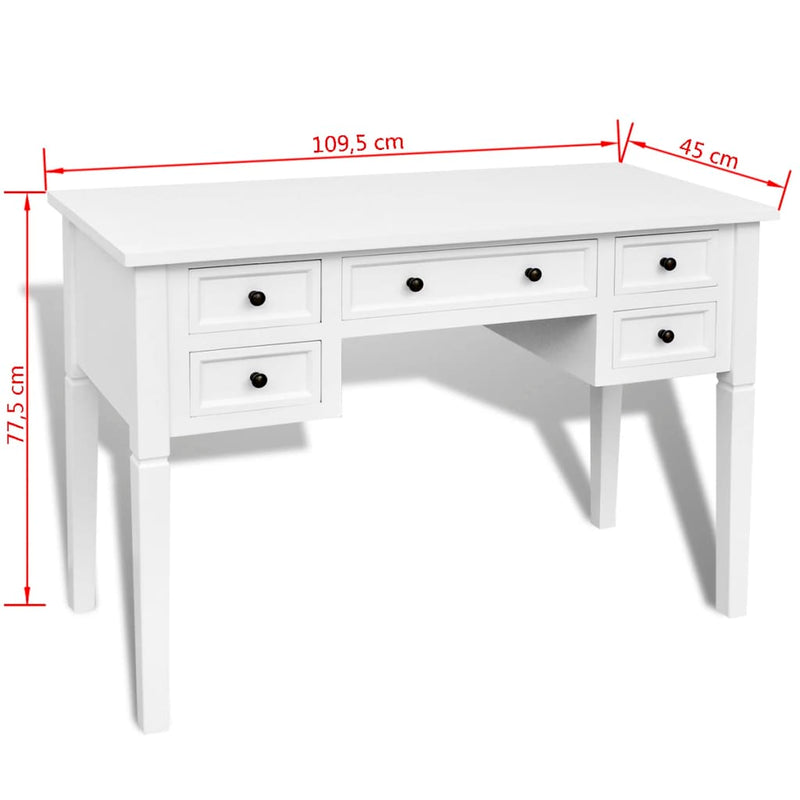 White Writing Desk with 5 Drawers