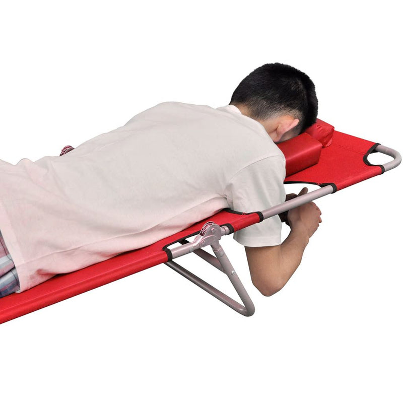 Folding Sun Lounger with Head Cushion Powder-coated Steel Red
