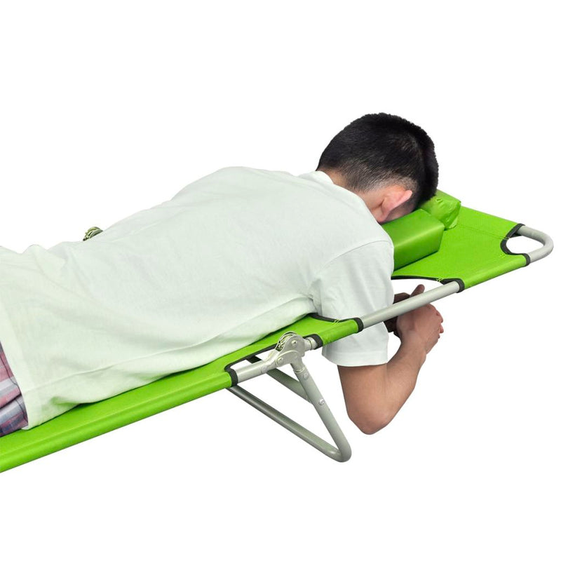 Folding Sun Lounger with Head Cushion Powder-coated Steel Green