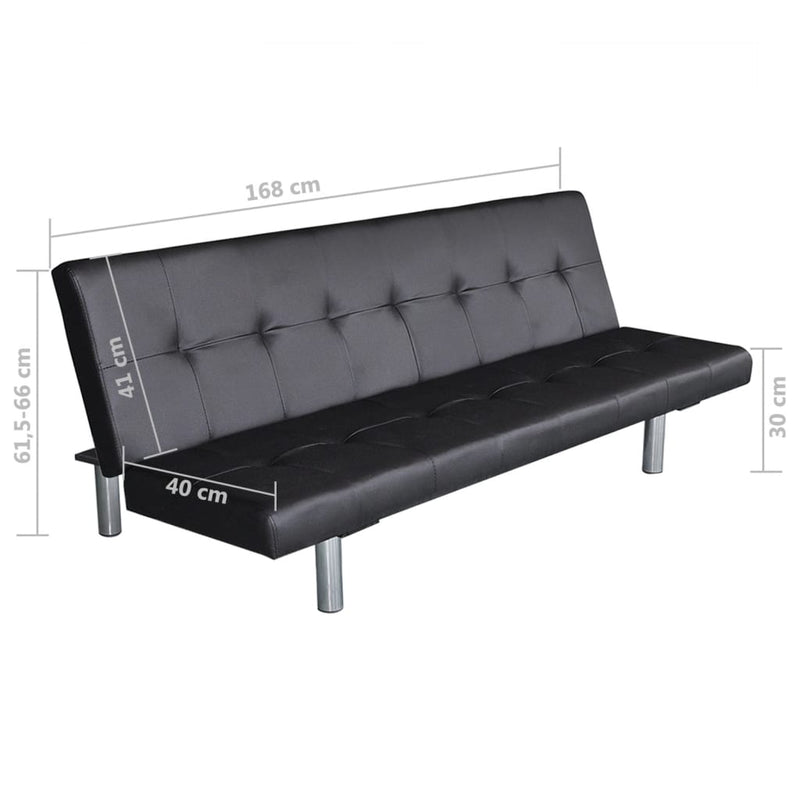 Sofa Bed with Two Pillows Artificial Leather Adjustable Black