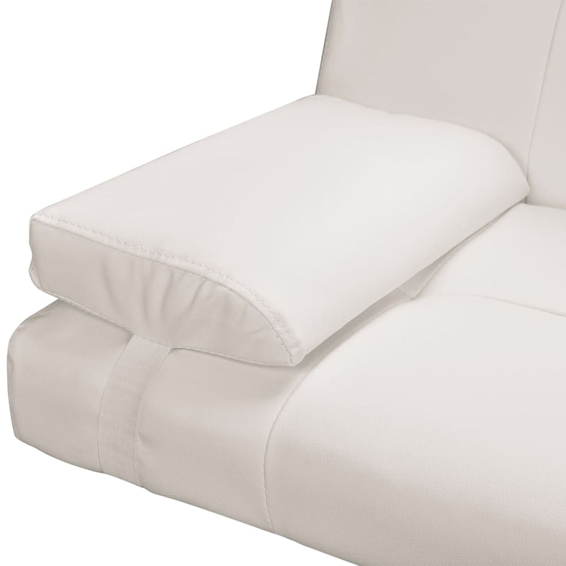 Sofa Bed with Two Pillows Artificial Leather Adjustable Cream White