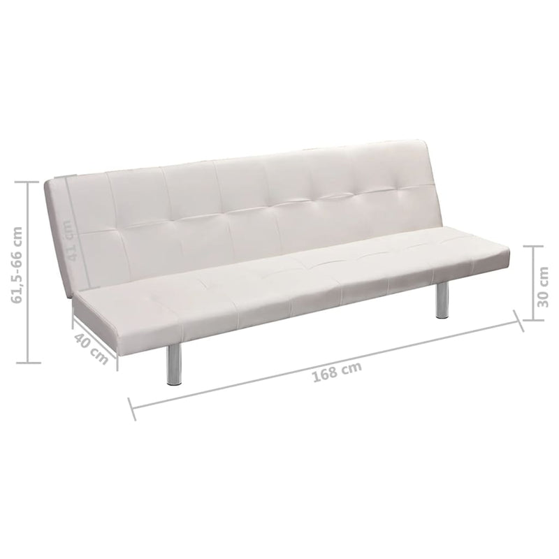 Sofa Bed with Two Pillows Artificial Leather Adjustable Cream White