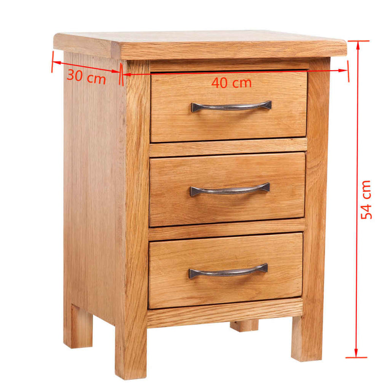 Nightstand with 3 Drawers 40x30x54 cm Solid Oak Wood