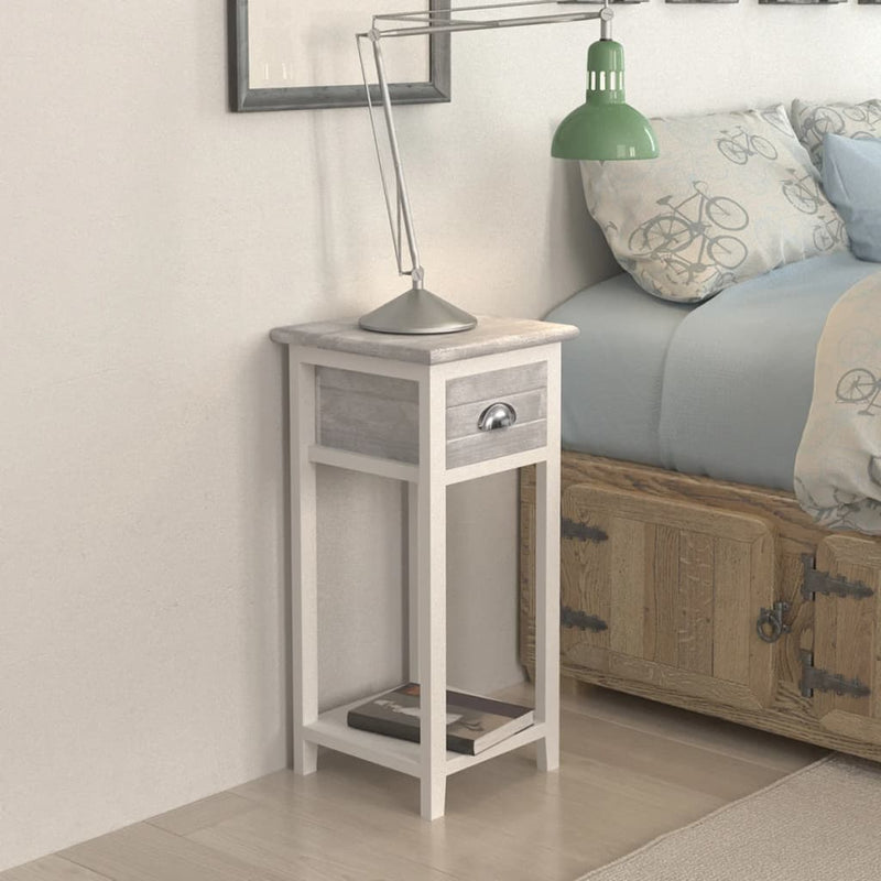 Nightstand with 1 Drawer Grey and White.
