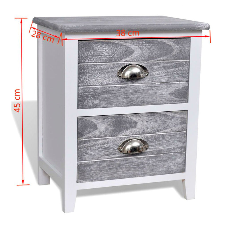 Nightstand 2 pcs with 2 Drawers Grey and White